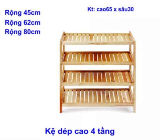 Kệ giày dép 63cm - 4 tầng gỗ cao su