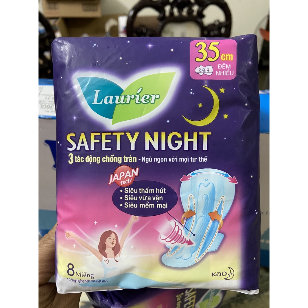 BĂNG VỆ SINH BAN ĐÊM LAURIER SAFETY NIGHT 35CM - 8 miếng