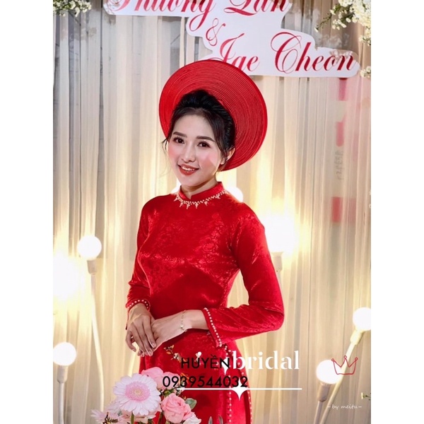 áo dài hỏi cưới gấm đỏ
