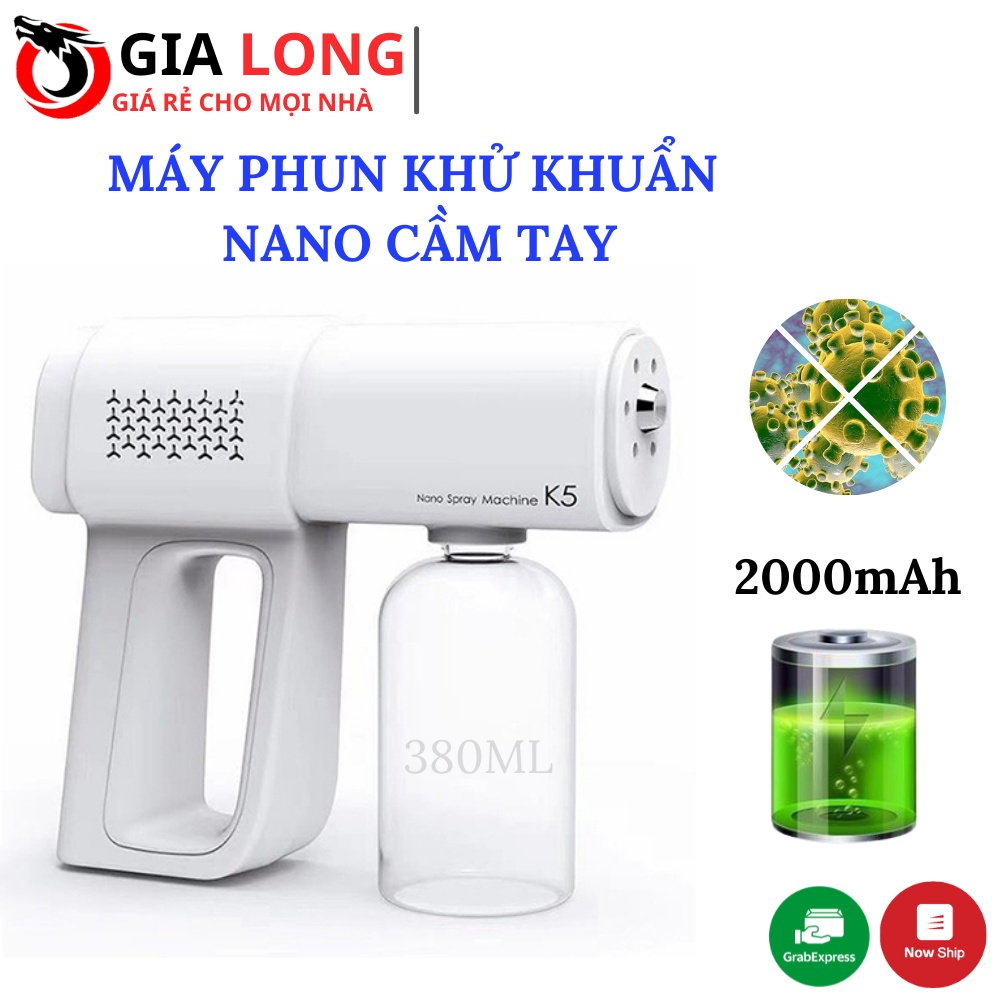 Súng Phun Sương Khử Khuẩn NANO K5, K5 Pro Máy Xịt Khử Khuẩn Cầm Tay Thế Hệ Mới Khử Trùng, Sát Khuẩn - Bảo Hành 12 Tháng