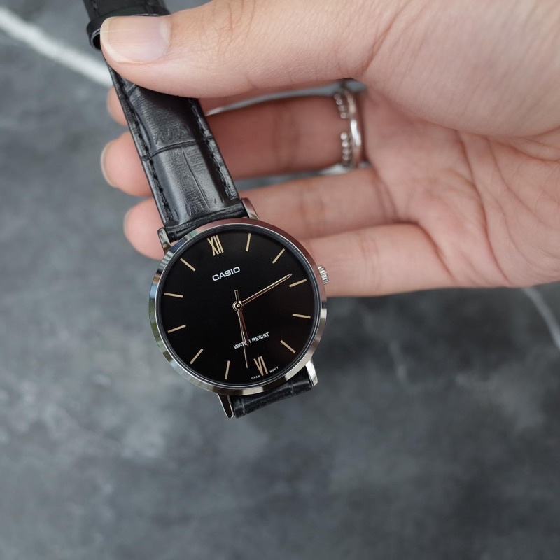 Đồng hồ Nữ Casio LTP-VT01L-1B, đồng hồ chính hãng, dây da đen mặt đen