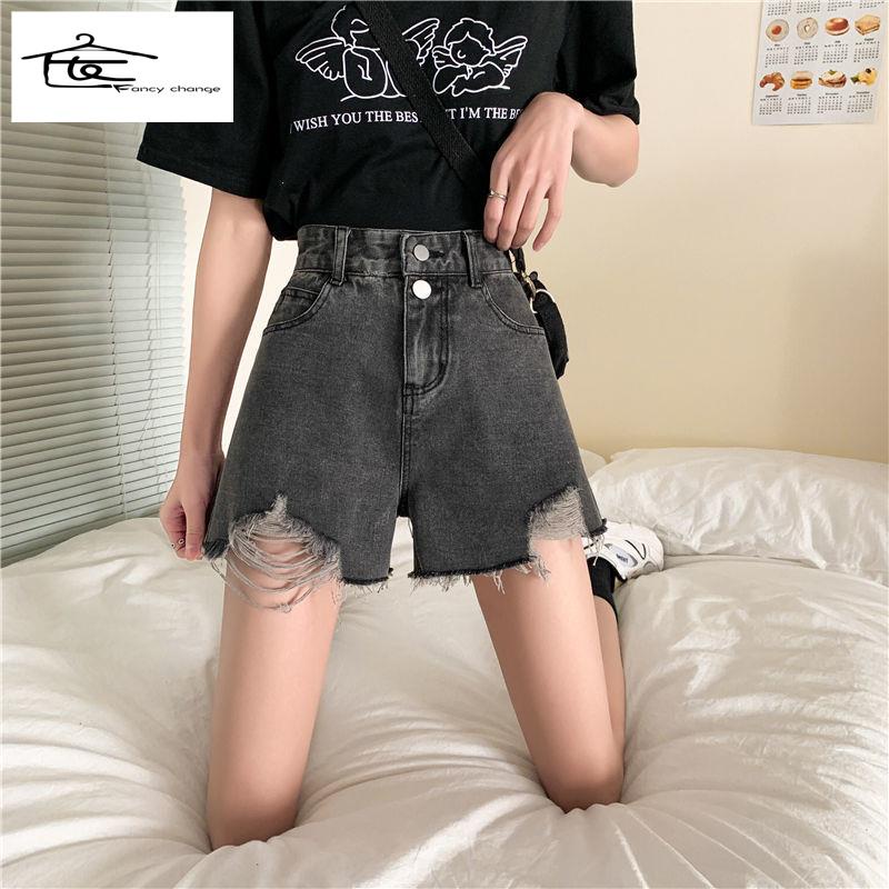 Quần Short Denim Lưng Cao Ống Rộng Phong Cách Hàn Quốc Dành Cho Nữ