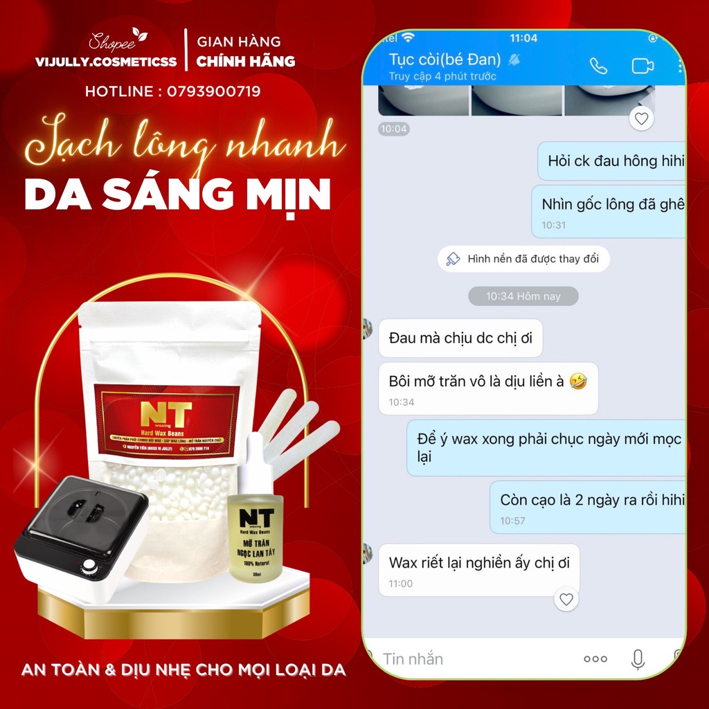 Sáp wax lông DỪA wax nóng hạt đậu nhập khẩu hard wax beans triệt lông tay, chân, nách, bikini, râu, ria mép,...