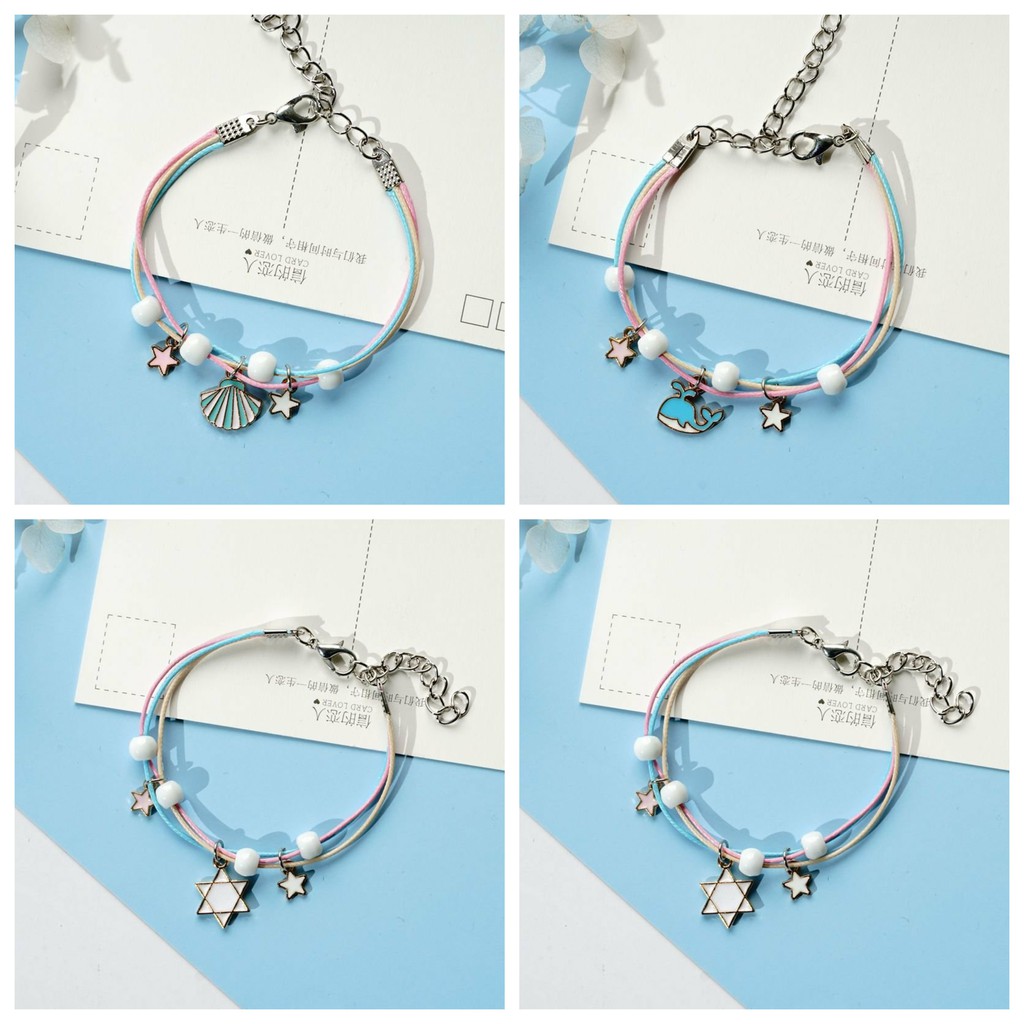 Vòng tay gốm gắn lục lạc TRÁI TIM VỎ SÒ CÁ HEO VOI lắc tay nữ xinh xắn dễ thương