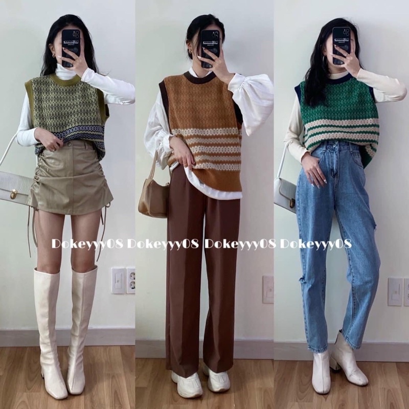 Áo gile,gile len phối màu ziczac hàn quốc | BigBuy360 - bigbuy360.vn