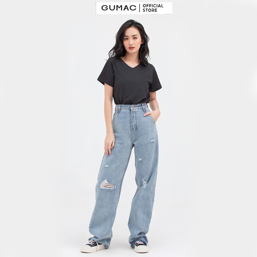 [Mã WABRGM11 giảm 10% đơn 250K] Áo thun nữ cổ tim GUMAC ATB813 | BigBuy360 - bigbuy360.vn