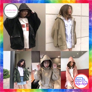 Áo Khoác Kaki Nam Nữ Trơn Túi Hộp Có Nón