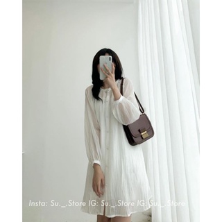 Set váy sơ mi tơ voan cổ tròn dáng suông babydoll form rộng bầu bí bon chen kèm váy 2 dây tiểu thư Hàn Quốc