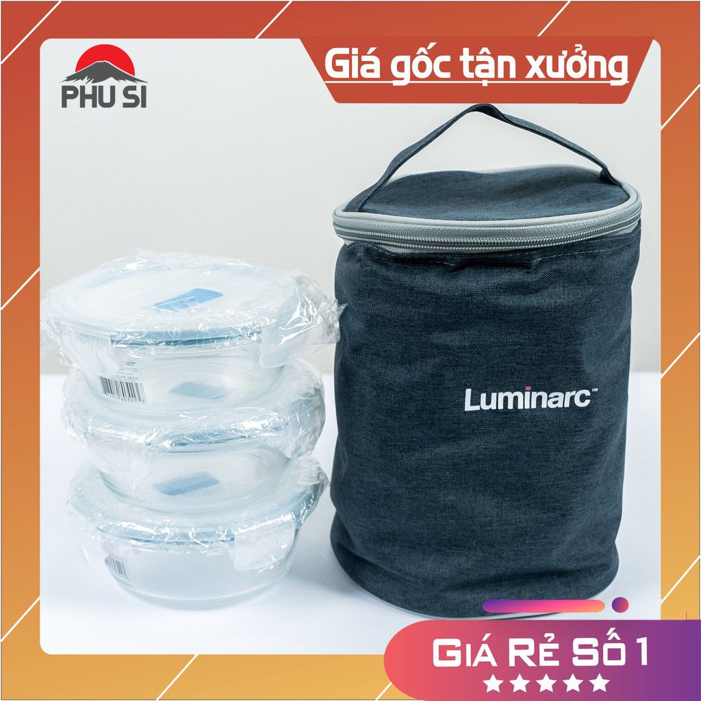 Bộ 3 hộp cơm Luminarc P9299 - 3 hộp tròn - kèm túi giữ nhiệt