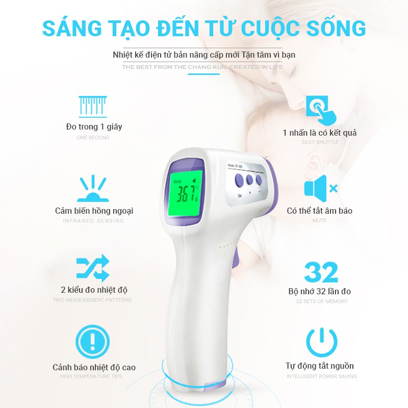 Nhiệt kế hồng ngoại điện tử GP-300 Đo nhiệt độ vật thể Máy đo nhiệt độ nhanh chóng trong 1s không cần chạm,đo chính xác