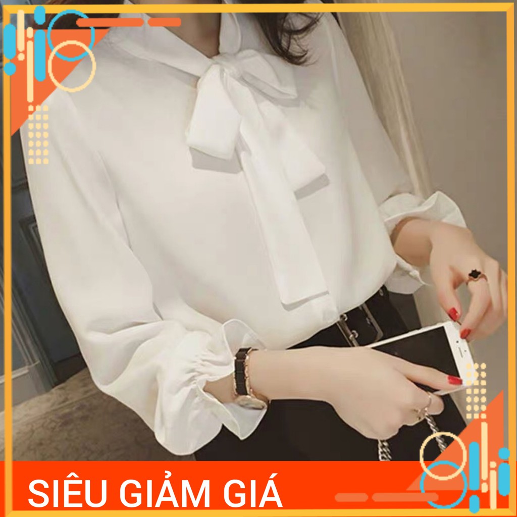 Áo sơ mi nữ tay dài thắt nơ vải lụa cao cấp | BigBuy360 - bigbuy360.vn