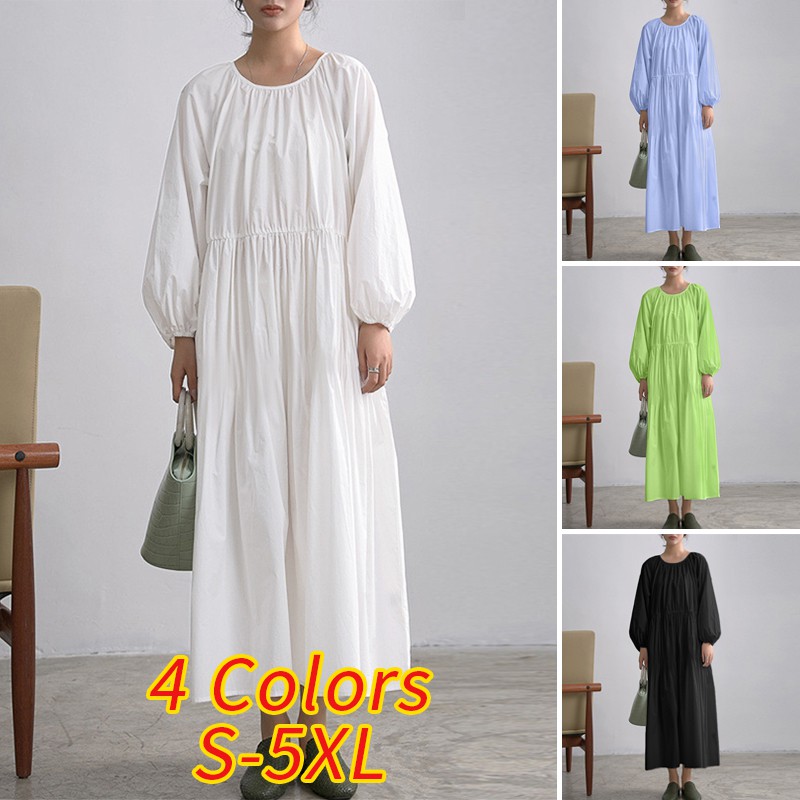 Đầm VONDA tay dài dáng rộng màu trơn thời trang giản dị cho nữ | BigBuy360 - bigbuy360.vn