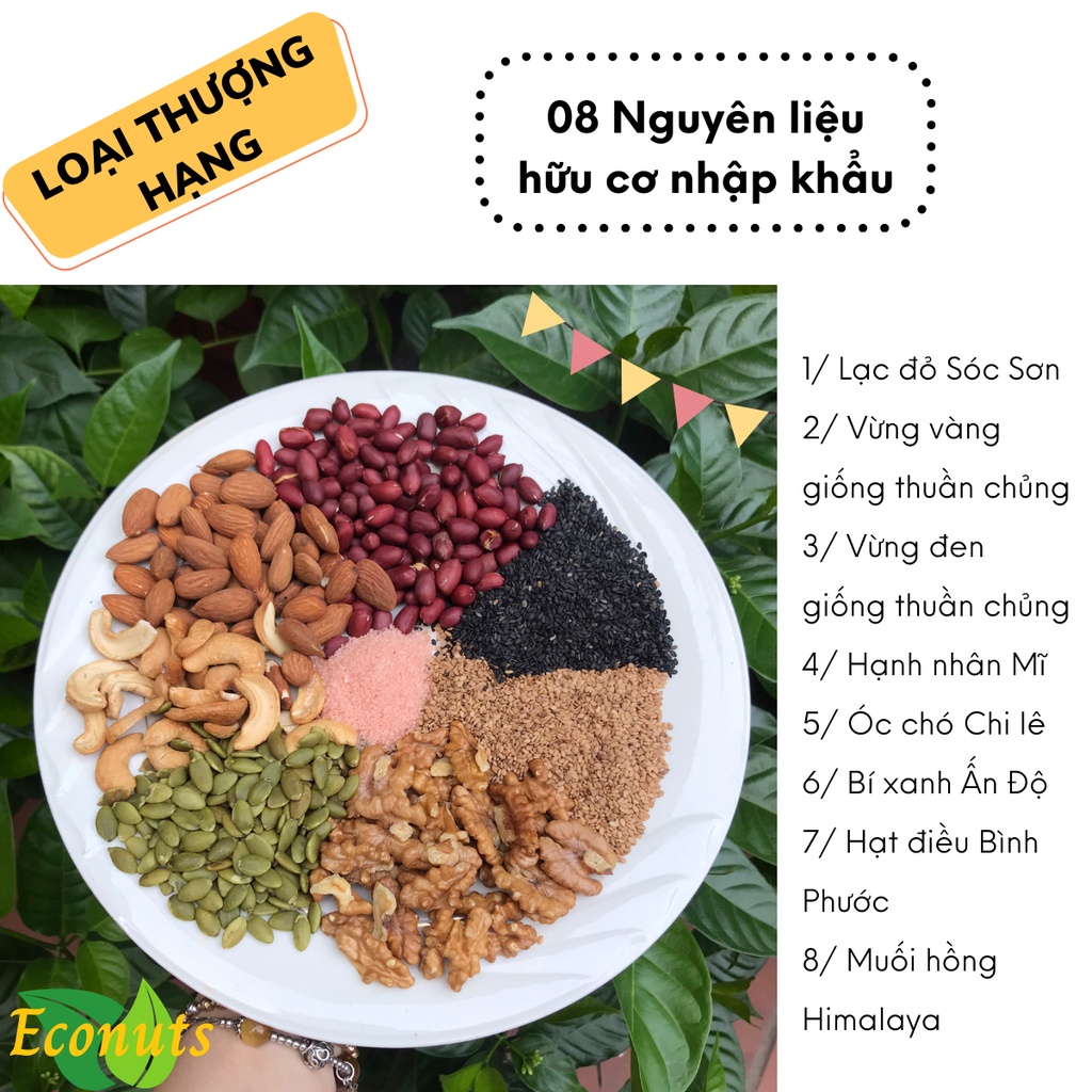 Muối vừng lạc ngũ cốc rang hũ 500gr 7 loại hạt ECONUTS, muối mè đậu phộng rang loại thượng hạng