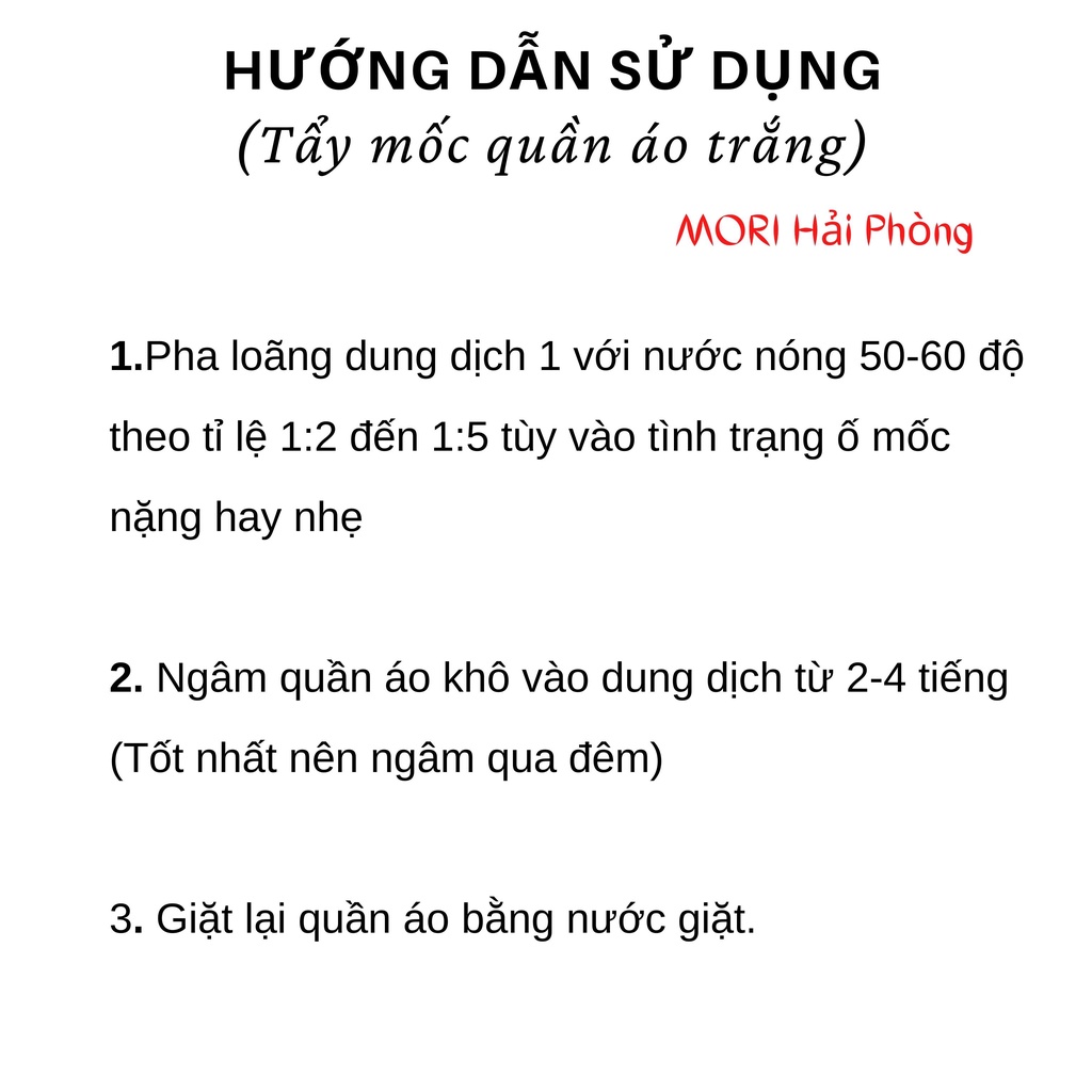 Tẩy quần áo trắng MORI, tẩy trắng quần áo mốc, ố vàng hiệu quả 500ml