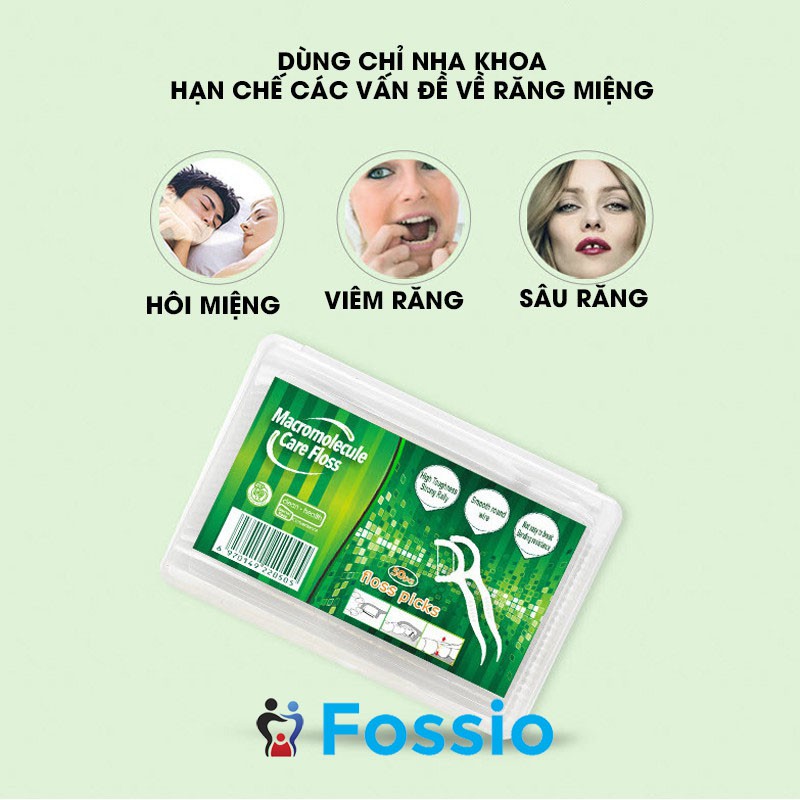 Tăm Chỉ Nha Khoa FOSSIO Hộp 50 Cây, Sợi Chỉ Mỏng - Bền, Đầu Tăm Nhỏ Giúp Dễ Dàng Làm Sạch Kẽ Răng | BigBuy360 - bigbuy360.vn