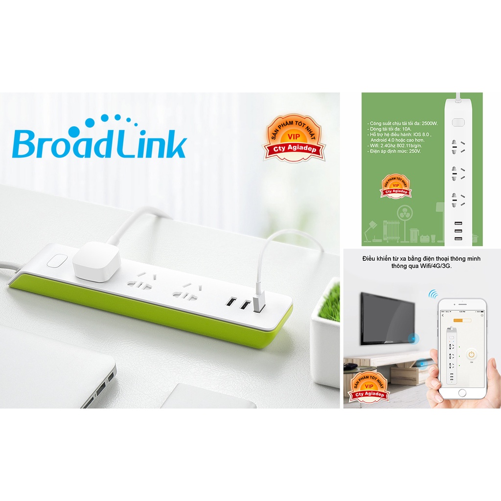 Ổ điện thông minh Broadlink MP2 điều khiển bật tắt từ xa qua wifi internet (Ổ dài gồm nhiều ổ)