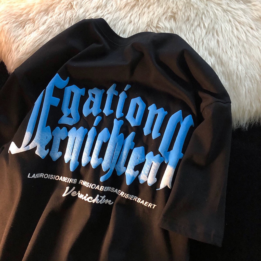 Áo phông nam nữ form rộng 2N Unisex thun cotton chữ in nổi trắng/đen