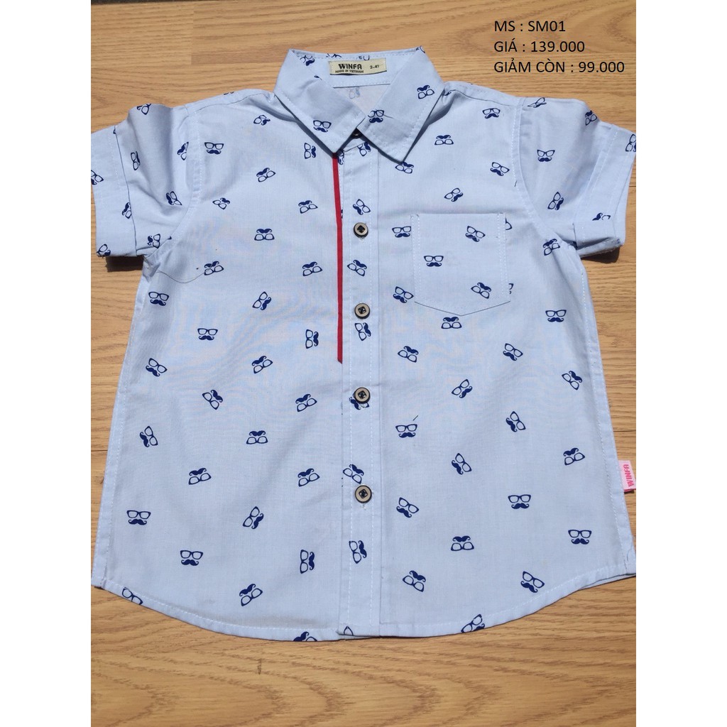 Áo sơ mi trẻ em, sơ mi bé trai tay ngắn, chất cotton 100% phong cách Hàn Quốc, mềm mịn, thoáng mát, năng động
