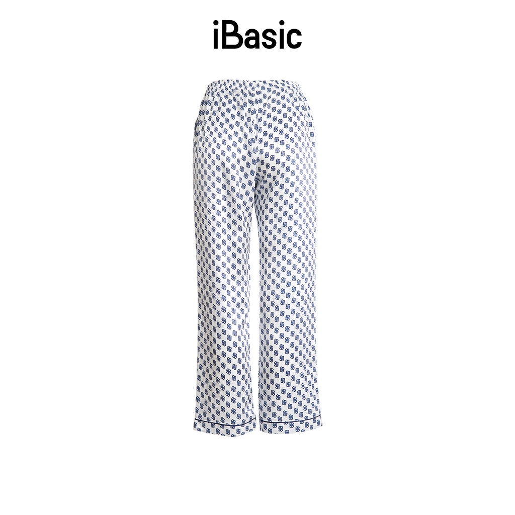 Quần dài pyjama lụa Satin ngắn hoạ tiết icon iBasic HOMW029B