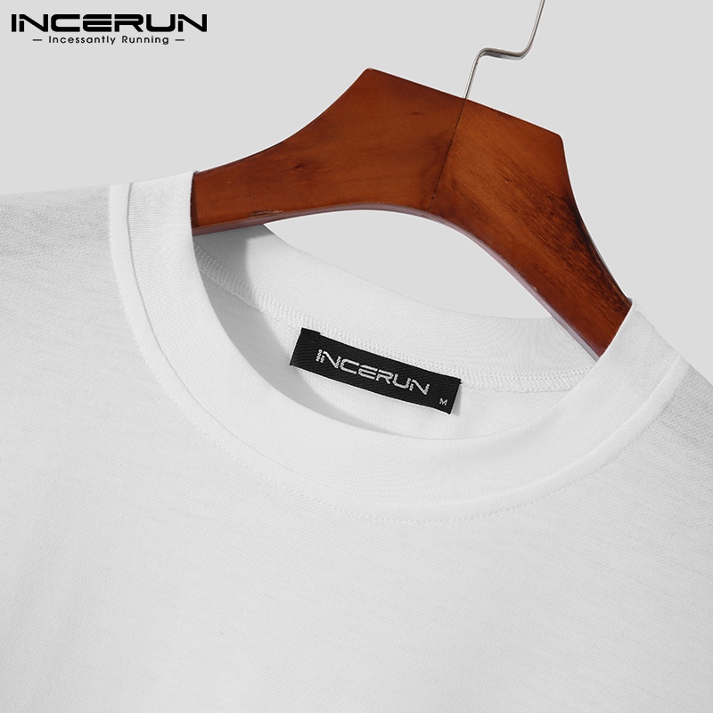 Áo thun INCERUN không tay cổ tròn màu trơn thời trang mùa hè cho nam