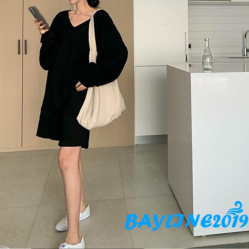 Áo thun tay dài cổ tròn dáng rộng màu sắc thời trang cho nữ