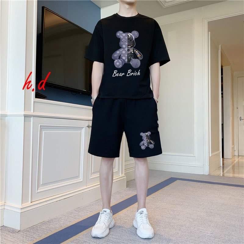 (Hàng Sẵn)Sét Bộ Áo thun Gấu Brich+ quần đùi V unisexChất cotton mịnPhong cách thể thaoĐồ ngủ mặc nhà mùa hè Nam nữ