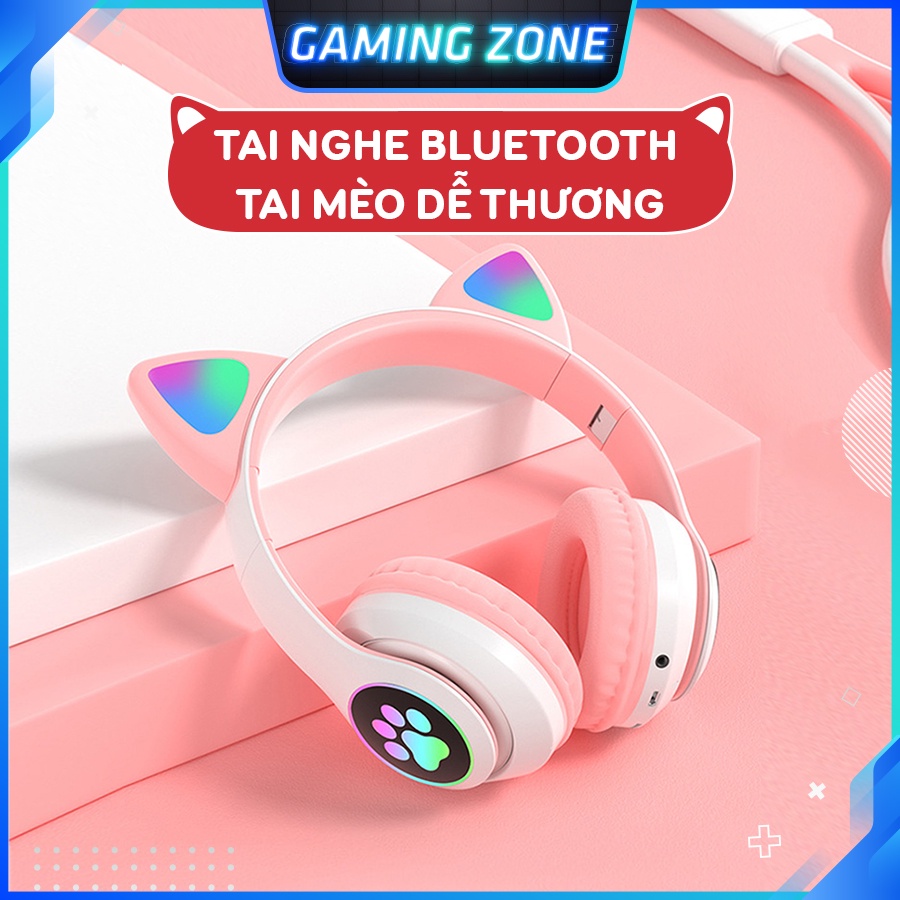 Tai nghe bluetooth Mèo Dễ Thương không dây có mic, âm bass mạnh mẽ STN-28