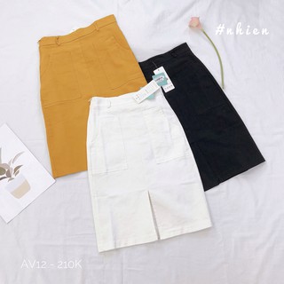 Chân váy kaki dáng dài xẻ trước Nhienvintage_AV12