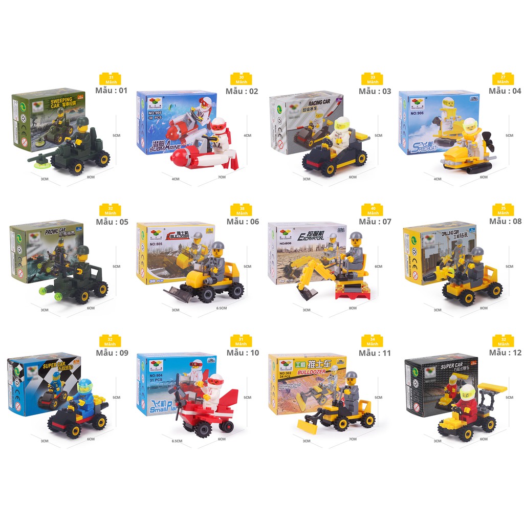 Đồ chơi lắp ghép LEGO các loại xe mini (12 Mẫu)