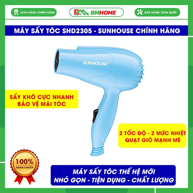 Máy sấy tóc Sunhouse SHD2305, máy sấy công suất 650w, chế độ gió mạnh mẽ, tự động ngắt khi quá tải -BH 12 THÁNG