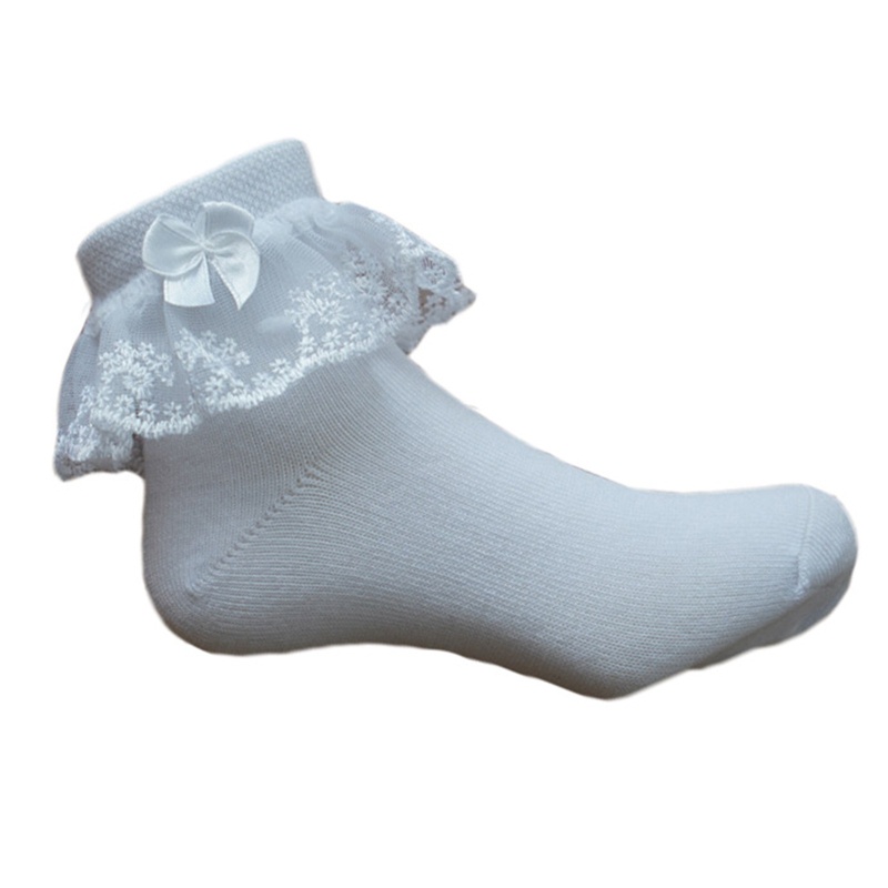 4 đôi vớ cotton phối ren màu trắng đính nơ thời trang cho bé gái