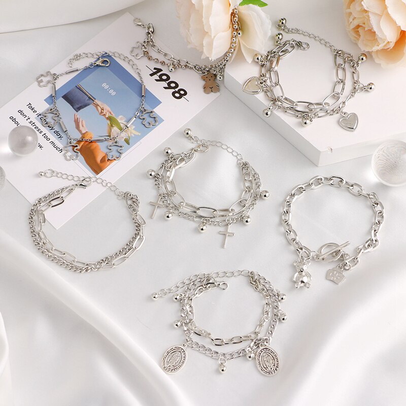 Vòng Tay Nhiều Lớp Mặt Hình Trái Tim / Gấu Dễ Thương Cho Nữ