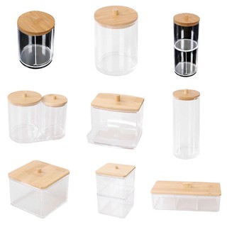 Hộp đựng bông tẩy trang / tăm bông có nắp tre