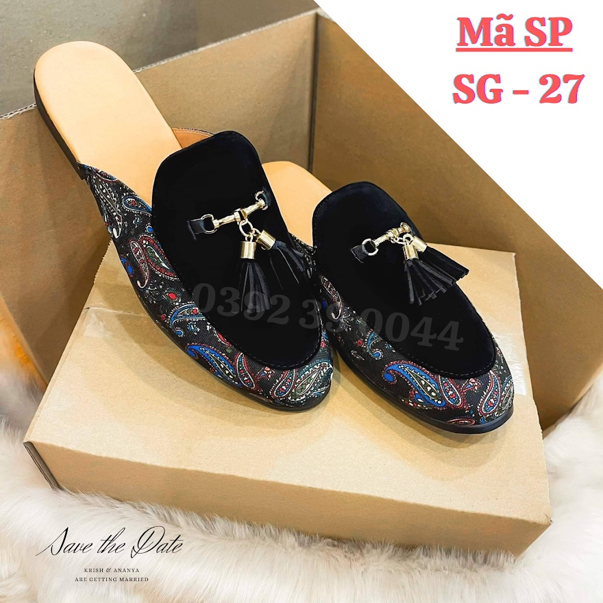 Giày sục nam nữ chất liệu da nỉ nhung phối hoạ tiết, đế cao 3 cm - SG 27