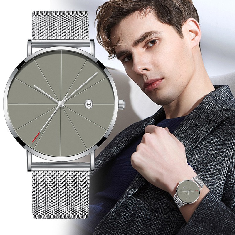 Đồng hồ Dyanwatchshop đeo tay nam  thời trang dây kim loại đồng hồ nam thời trang mặt tròn