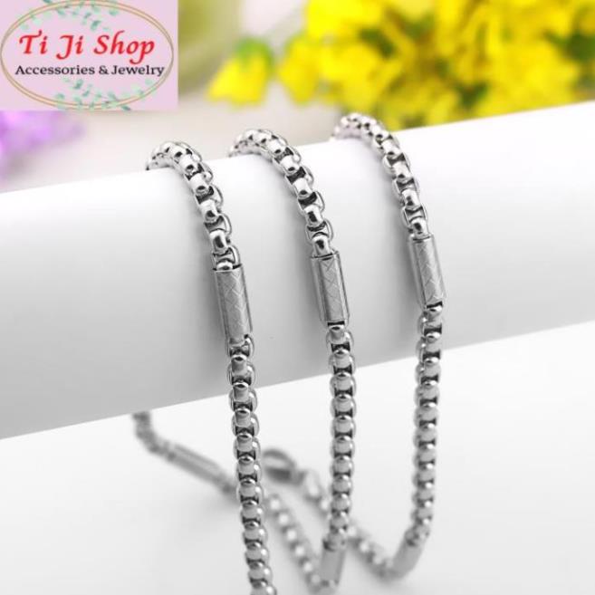Dây chuyền inox kiểu bông dừa 4 ly bọc khoanh cách điệu chạm sọc xéo đang vuông siêu đẹp, không đen, không gỉ