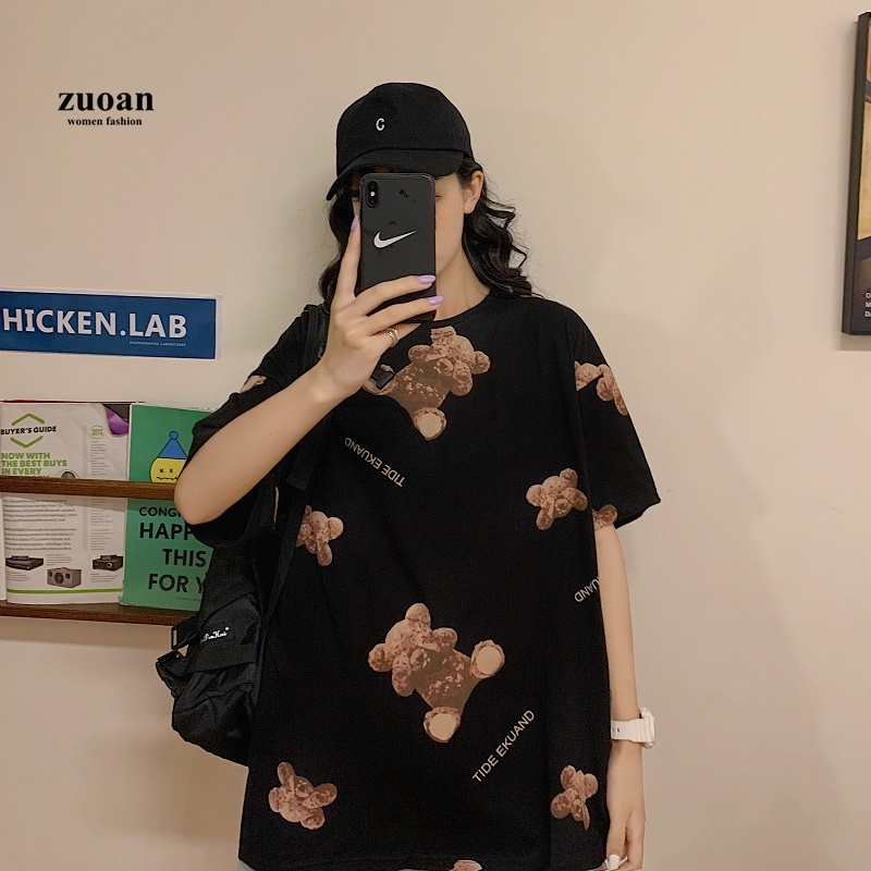 SUXI Áo thun nữ tay ngắn in họa tiết hoạt hình thời trang