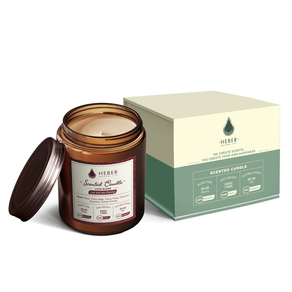 Nến Thơm Lan Tỏa Yêu Thương Love Scented Candle Heber Natural Life Thiên Nhiên Cao Cấp Thơm Phòng Thư Giãn, 100g & 220g