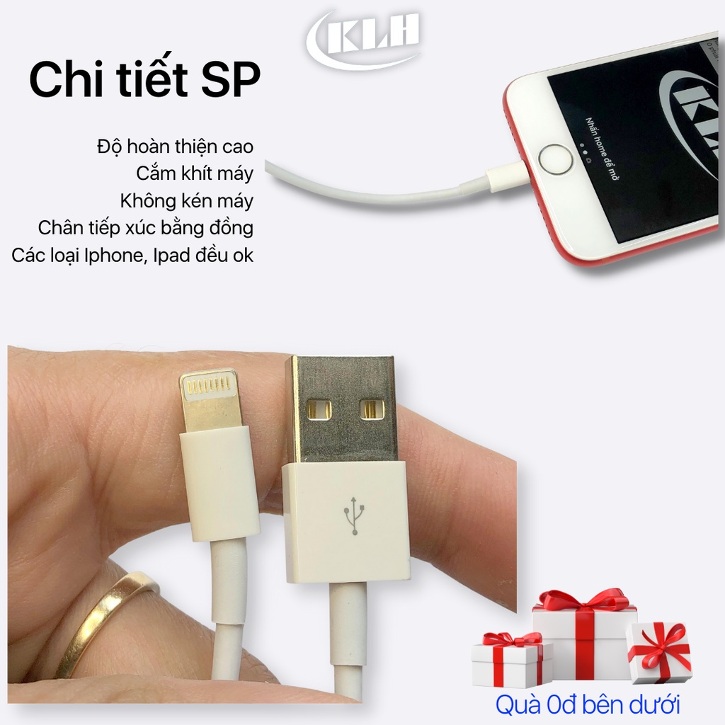 Bộ củ cáp sạc nhanh cho điện thoại iphone 5, 6, 7, 8, X, 11 cóc sạt dẹp dây dài 1m tương thích mọi iphon - KLH shop