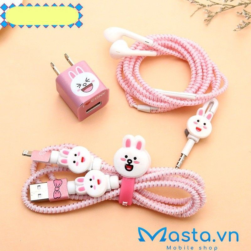 Bộ Decal Dán - Dây Quấn - Nút Bảo Vệ Dây sạc, tai nghe hình hoạt hình