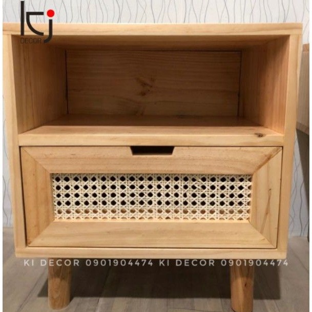 - KỆ TỦ ĐẦU GIƯỜNG MÂY ĐAN MẮT CÁO KI DECOR SIZE 45x35x50CM