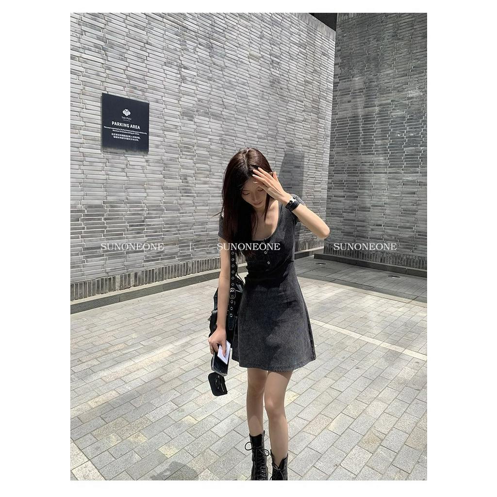 Đầm Chữ a Tay Ngắn Cổ Vuông Ôm Eo Thời Trang Mùa Hè Hàng Mới Dành Cho Bạn Nữ