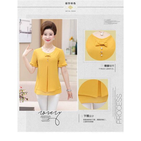 Short-sleeved T-shirt, chiffon shirt, middle-aged women's plain plus size T-shirt