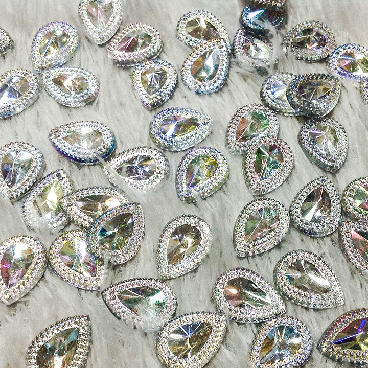 Hạt đá kết áo acrylic 3d hình giọt nước chóp bạc ánh 7 màu