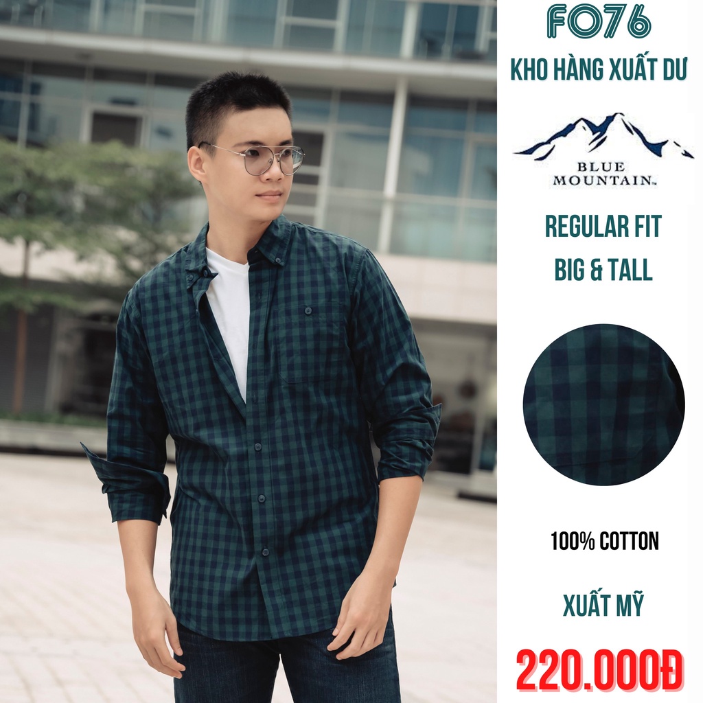 ÁO SƠ MI NAM TAY DÀI XUẤT DƯ BLUE MOUNTAIN MÀU XANH RÊU NHUYỄN - FO76 SHOP