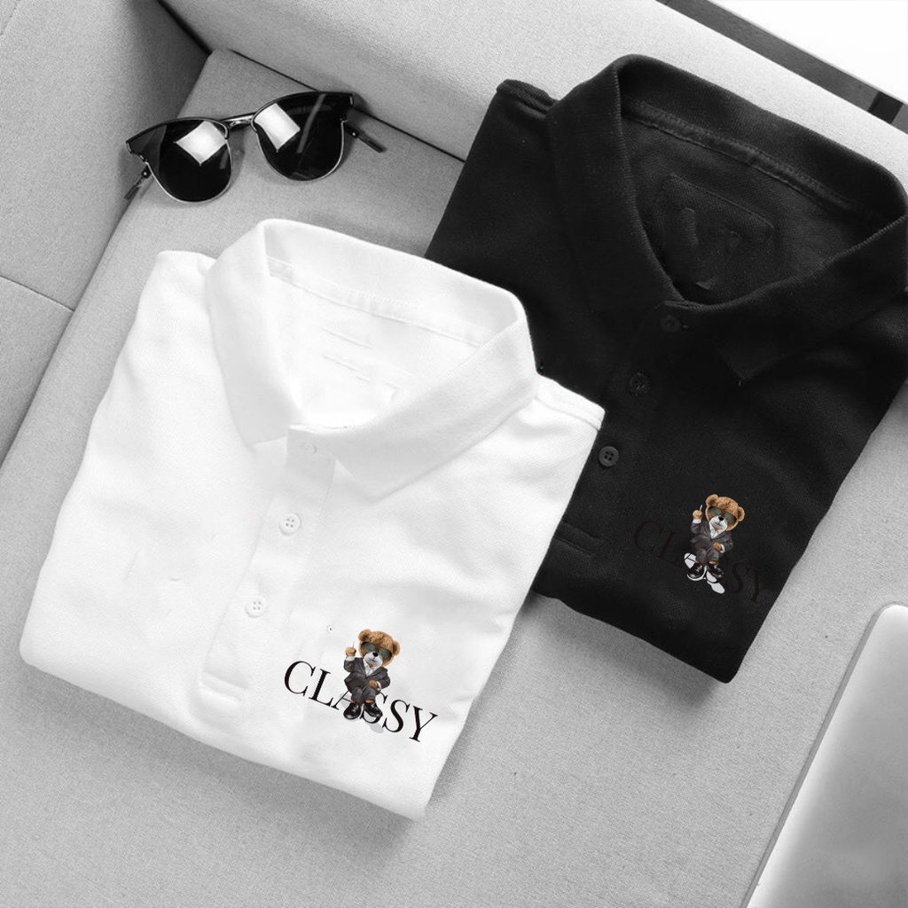 Áo polo TATO OFFICIAL in chú gấu chữ GLASSY - áo polo nam nữ mùa hè thoáng mát unisex