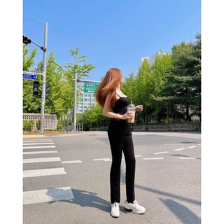 Set áo xẻ eo + quần loe dáng dài