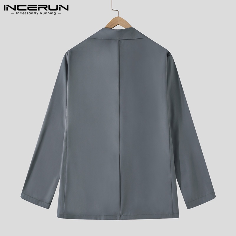 Áo blazer INCERUN màu trơn tay dài phối một nút phong cách Hàn Quốc thời trang cho nam