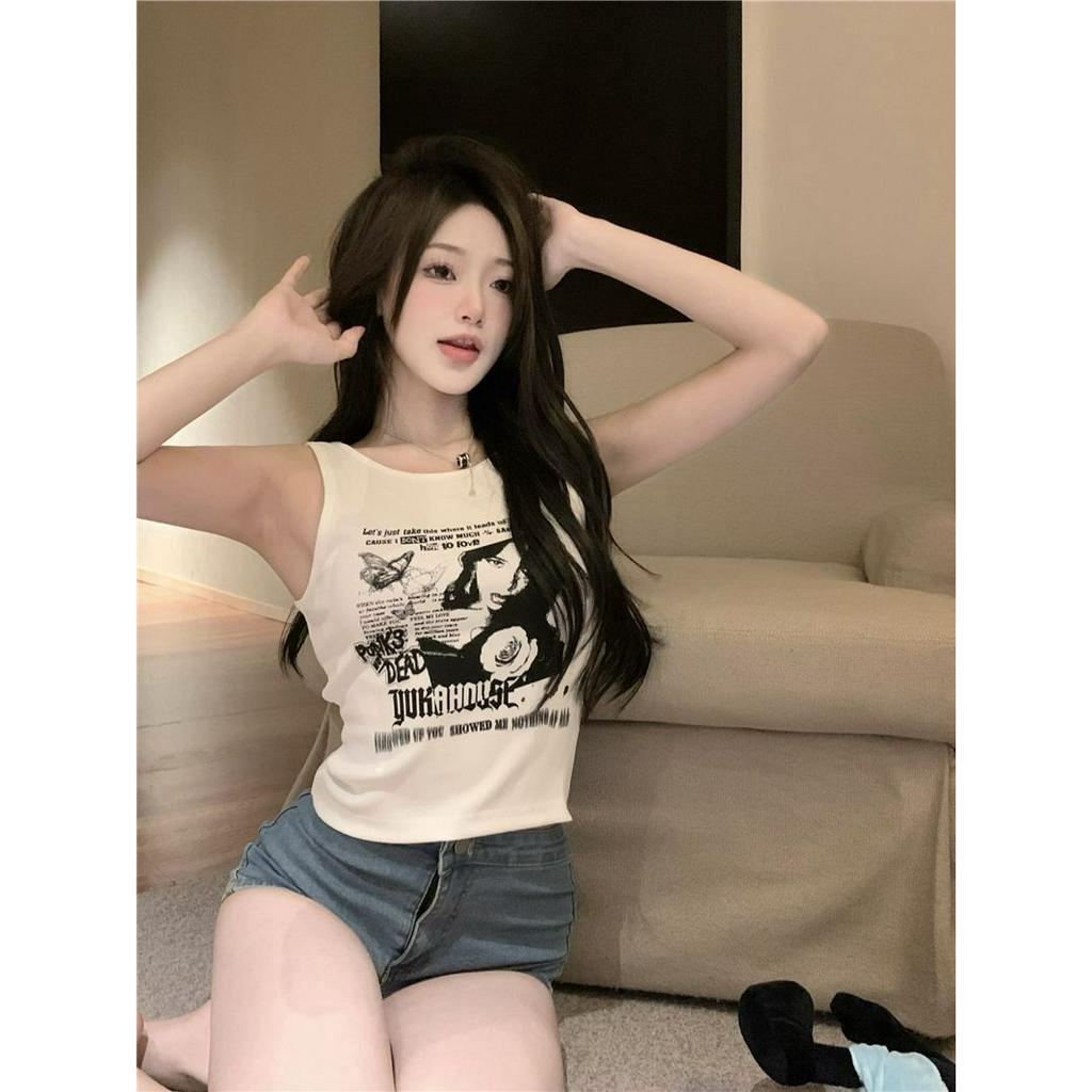 qkoole Áo Sát Nách Cổ Tròn Lưng Cao In Họa Tiết Thời Trang Mùa Hè Cho Nữ