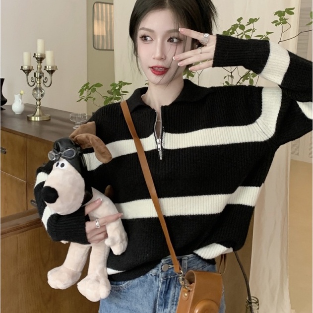 Áo Sweater Họa Tiết Kẻ Sọc Phong Cách Retro Thời Trang Mùa Thu